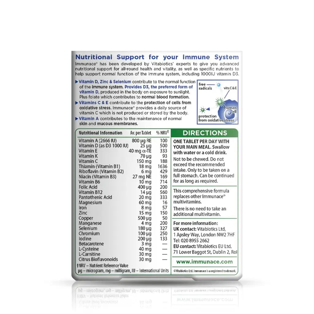 Vitabiotics Immunace Original - Advanced Micronutrient and Immune System Support | Vitamin C, Zinc, and Selenium - 30 Tablets ImmunaceBuy Supplements Australia