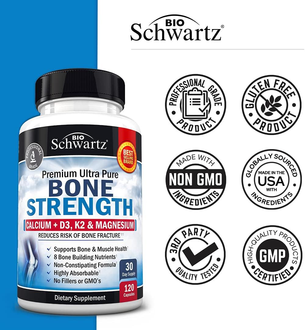 Bone Strength Supplement with Calcium + D3, K2 & Magnesium - Highly Absorbable BioSchwartzBuy Supplements Australia