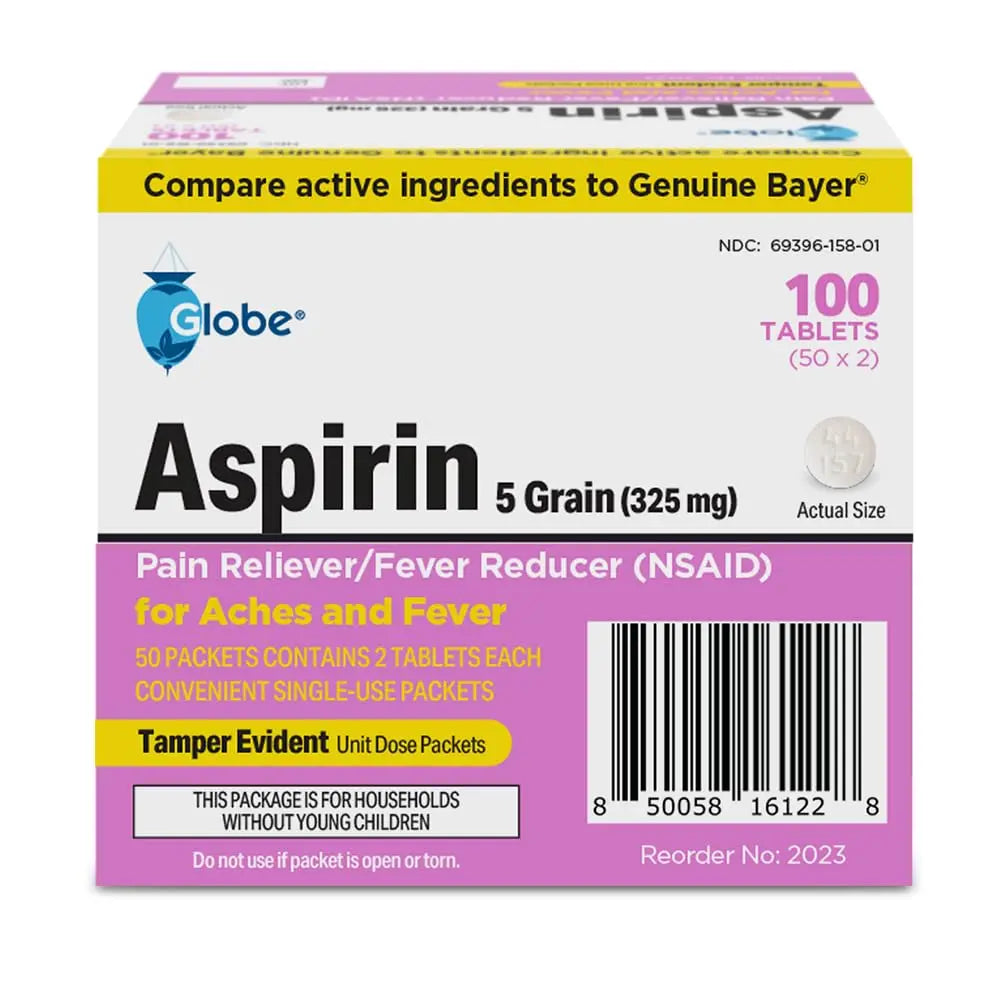 Globe Aspirin Tablets, 325 mg - 100 Count, Single Use Packets, NSAID Pain Relief, Pain Reliever & Fever Reducer, Arthritis Pain Relief, Headache Relief, Migraine Medicine Aspirin Pain Reliever. GlobeBuy Supplements Australia