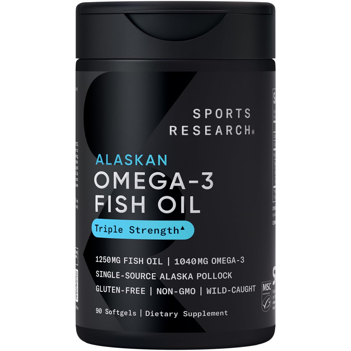 Sports Research® Omega-3 Fish Oil 1250 - Triple Strength Fish Oil Supplement from Wild Alaska Pollock - MSC Certified Sustainable