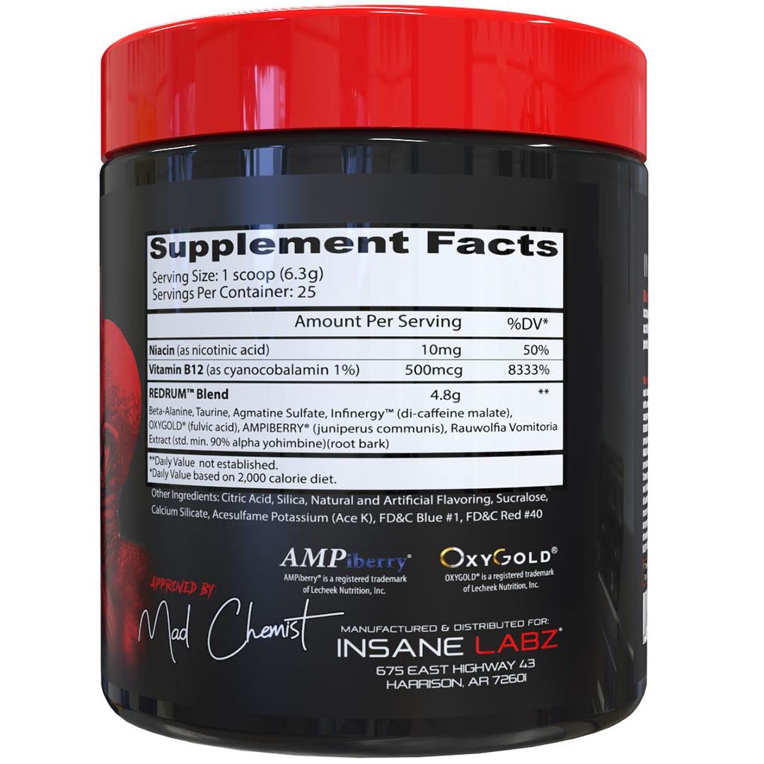 Insane Labz Redrum High Stim Pre Workout NO Booster Powder, Loaded with Beta Alanine Insane LabzBuy Supplements Australia