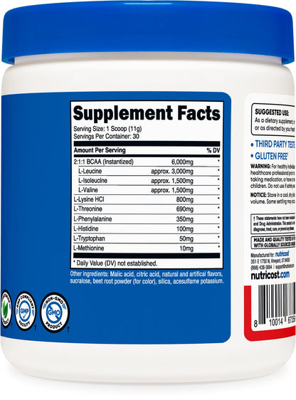 Nutricost EAA Powder 30 Servings (Fruit Punch) - Essential Amino Acids - Non-GMO, Gluten Free, Vegetarian Friendly NutricostBuy Supplements Australia