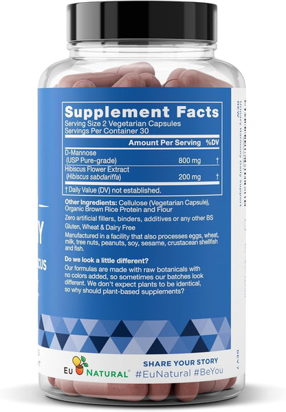 Eu Natural Urinary Harmony D-Mannose Supplement - Urinary Tract Health for Women - Fast-Acting Urinary Cleanse & Flush with Clinical-Strength D-Mannose & Hibiscus - 60 Capsules Eu NaturalBuy Supplements Australia