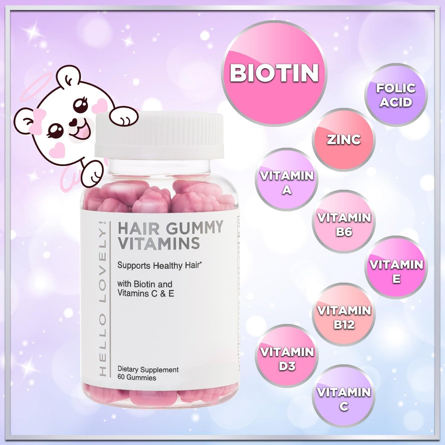 Hello Lovely! Hair Vitamins Gummies with Biotin 5000 mcg Vitamin E & C Support Hair Growt Hello Lovely!Buy Supplements Australia