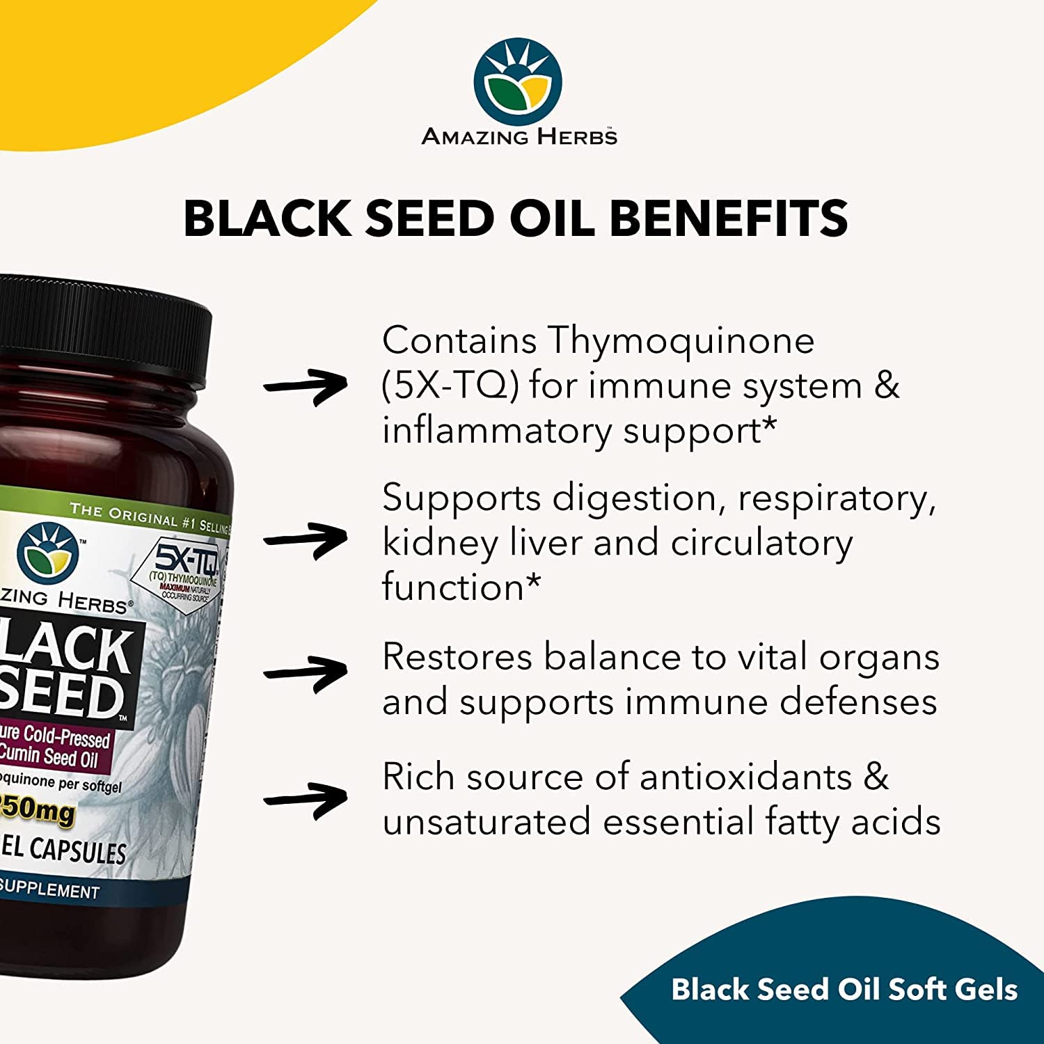 Amazing Herbs Premium Black Seed Oil Capsules - High Potency, Cold Pressed Nigella Amazing HerbsBuy Supplements Australia