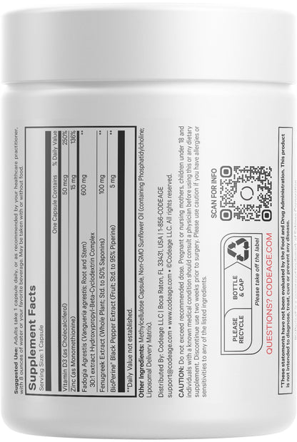 Codeage Liposomal Fadogia Agrestis 600mg Supplement - Fadogia Agrestis 30:1 Extract, Vitamin D3, Zinc, Fenugreek, BioPerine Black Pepper - 2-Month Supply - Liposomal Delivery - Non-GMO, 60 Capsules CodeageBuy Supplements Australia