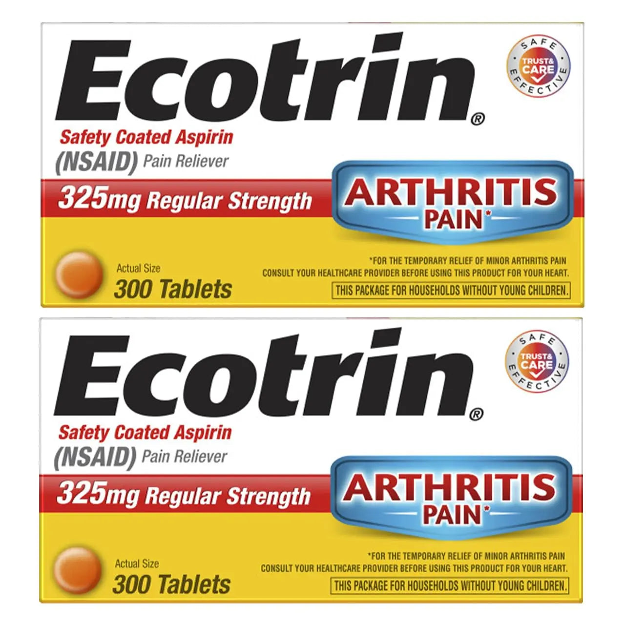 Ecotrin Regular Strength Safety Coated Aspirin | Arthritis Pain | 300 Tablets (2 Pack) EcotrinBuy Supplements Australia