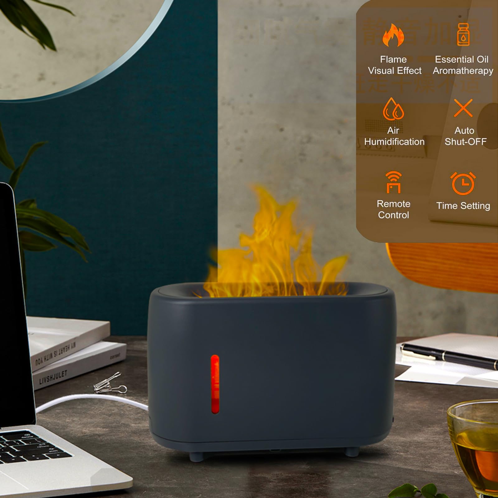 Flame Diffuser Humidifier 240ML for Essential Oils, Smart Timing with 7 Changeable Colors, Dual Mist AOSUMWITHUBuy Supplements Australia