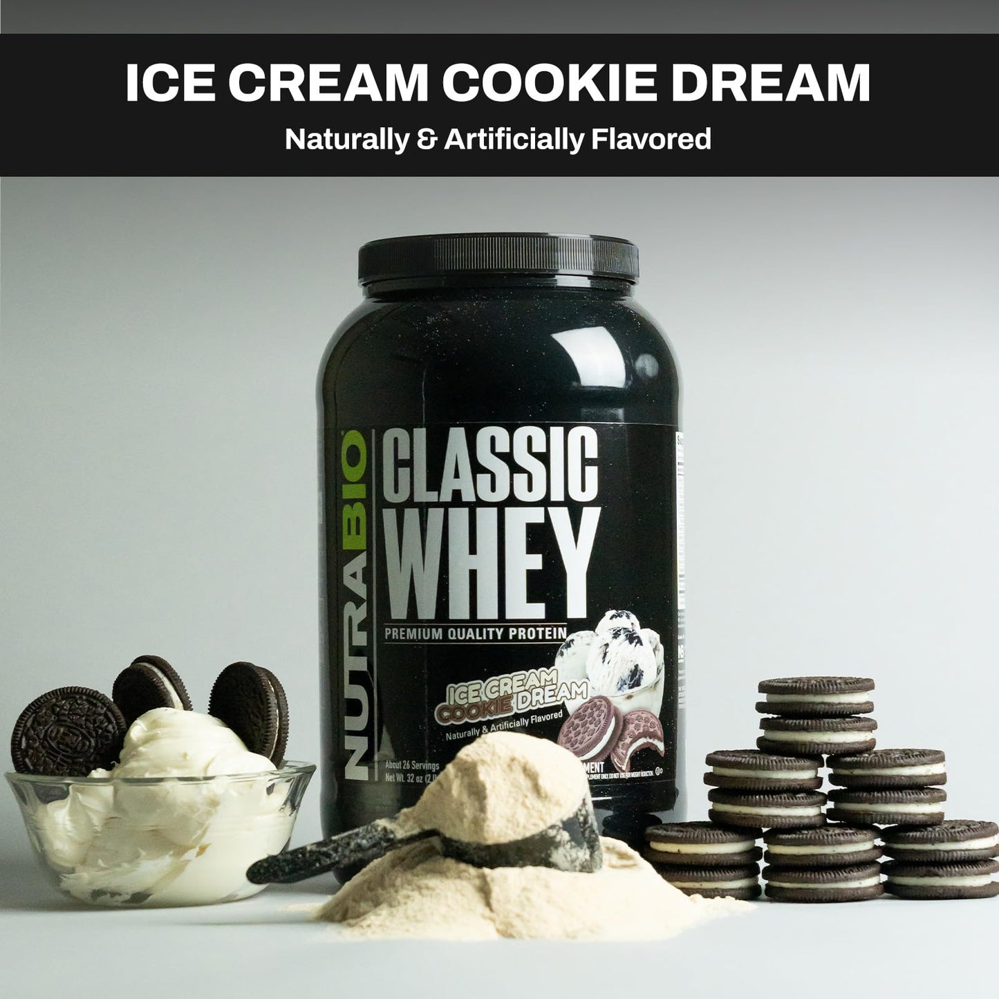 NutraBio Classic Whey Protein Powder- 25G of Protein Per Scoop - Ice Cream Cookie NutraBioBuy Supplements Australia