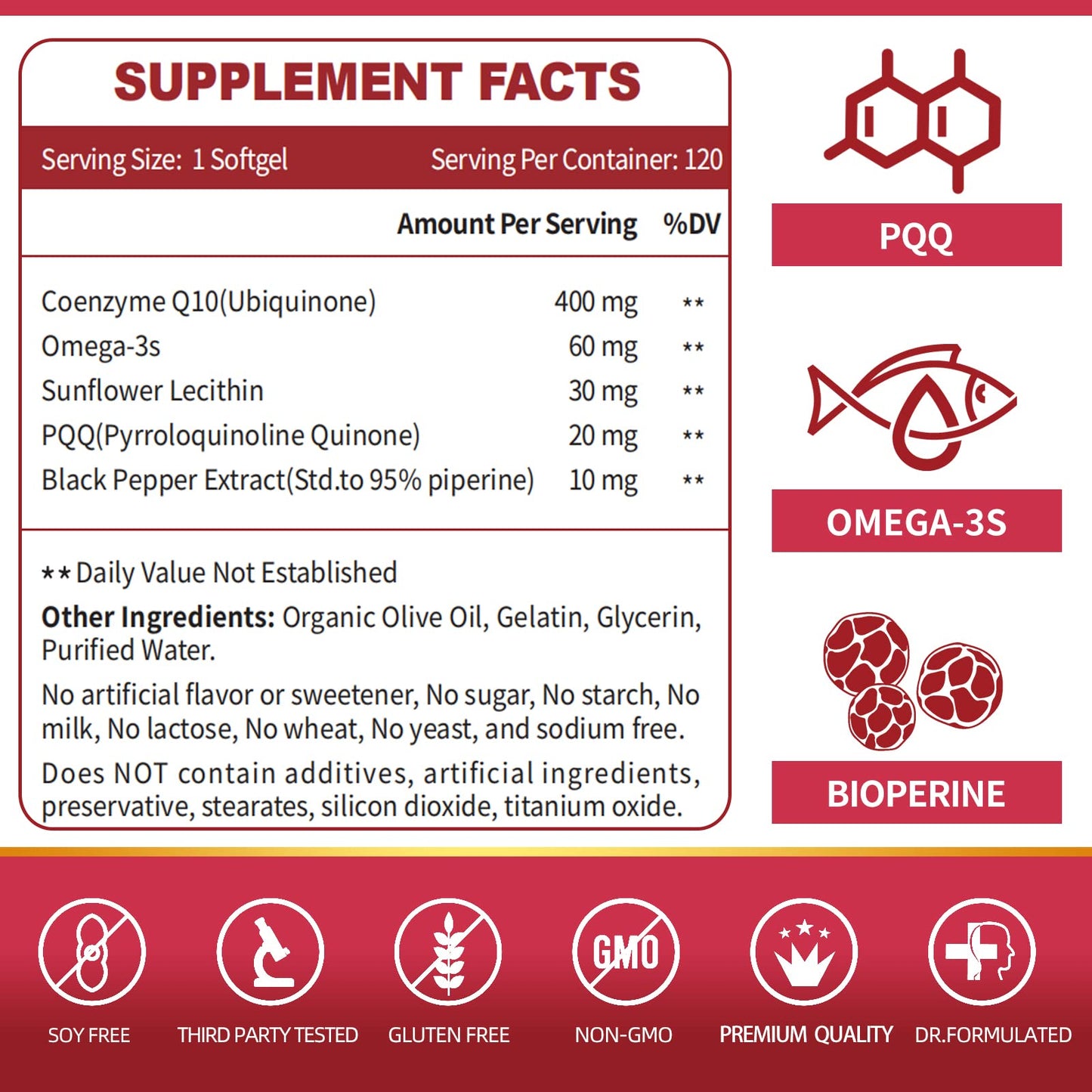 CoQ10-400mg-Softgels with PQQ, BioPerine & Omega-3, Coenzyme Q10(Ubiquinone) ZEBORABuy Supplements Australia