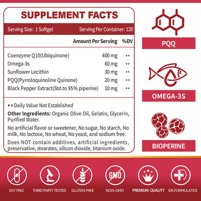 CoQ10-400mg-Softgels with PQQ, BioPerine & Omega-3, Coenzyme Q10(Ubiquinone) ZEBORABuy Supplements Australia