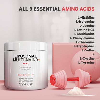 Codeage Liposomal Multi Amino Powder Supplement - BCAA & EAA Supplement All 9 Essential Amino Acids, Branched-Chain Amino Acid, Pre & Post Workout, Unflavored, Liposomal Delivery, Non-GMO, 6.15 oz CodeageBuy Supplements Australia