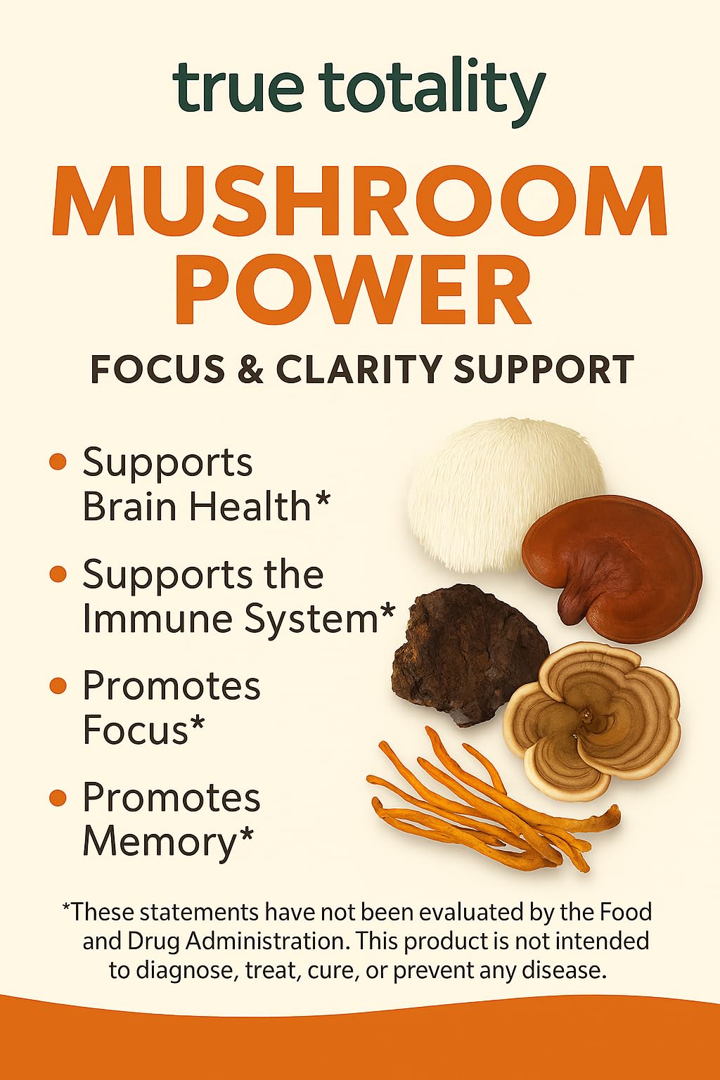 Mushroom Complex Capsules with Lion’s Mane, Reishi, Cordyceps, Chaga & Turkey Tail – True Totality Mushroom Power – Immune, Energy & Focus Support – 90 Vegan Capsules True TotalityBuy Supplements Australia