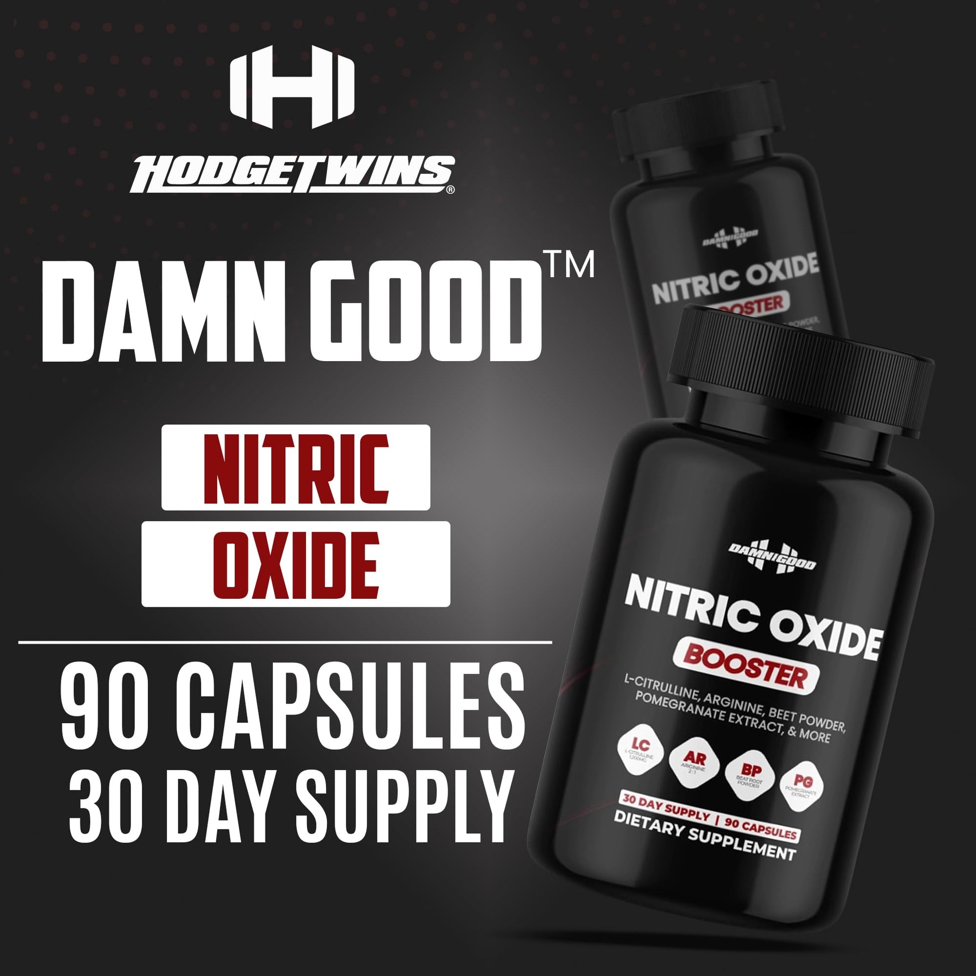 DAMN GOOD The Hodge Twins Nitric Oxide Booster – Beet Root Nitric Oxide & Arginine Citrulline Supplement, Pomegranate Blend for Workout Drive, Endurance Support & Pump Power - 90 Capsules DAMN GOODBuy Supplements Australia