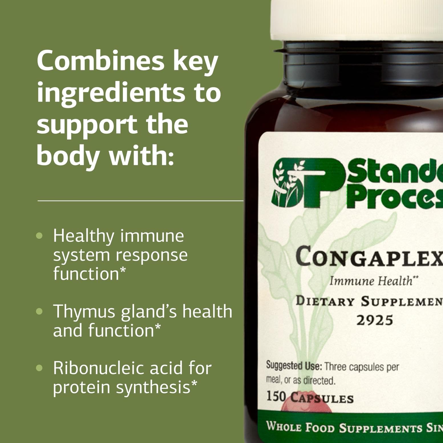 Standard Process Inc. Congaplex - Thymus Gland Support Supplement - Immune Health with Calcium Lactate, Magnesium, Vitamin C & Vitamin A - Immune System Aid with Mushroom Powder - 150 Capsules Standard Process Inc.Buy Supplements Australia