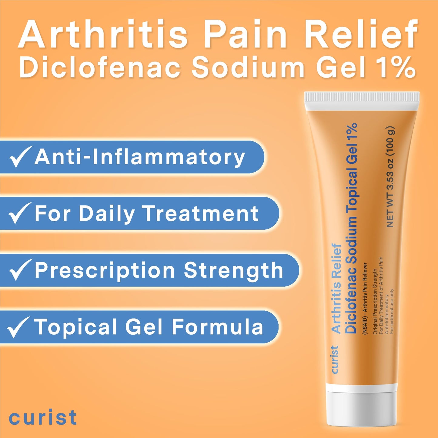 Curist Diclofenac Sodium Topical Gel 1 Percent 100g for Arthritis Pain - Joint Pain Relief for Hand Pain, Foot Pain, Knee Pain, Elbow Pain & Ankle Pain - 1% - 3.53oz CuristBuy Supplements Australia