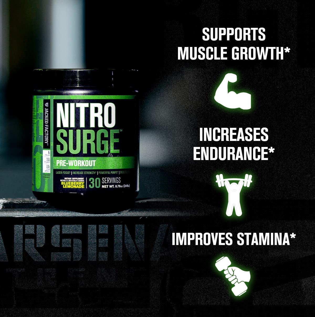 Jacked Factory Nitrosurge Pre-Workout in Cherry Limeade & Build XT Muscle Building Bundle for Men & Women