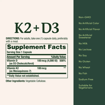 Nature’s Bounty Vitamin D3 K2 Supplement, 4000 IU Vitamin D3 plus 100 mcg of Vitamin K Supplements Nature's Bounty
