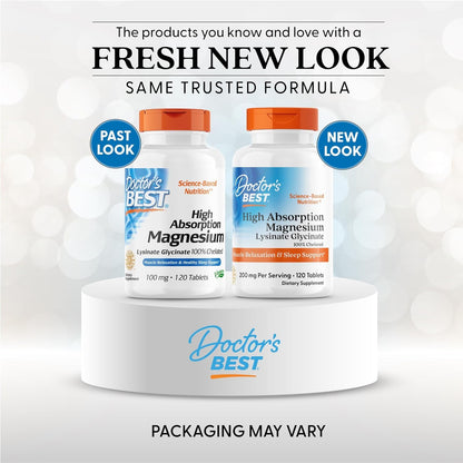 Doctor's Best High Absorption Magnesium Glycinate Lysinate Supplement for Sleep Support - Chelated Magnesium Tablets for Women & Men, 200mg per Serving, Supports Calm & Relaxation, Vegan - 120 Count Doctor's BESTBuy Supplements Australia