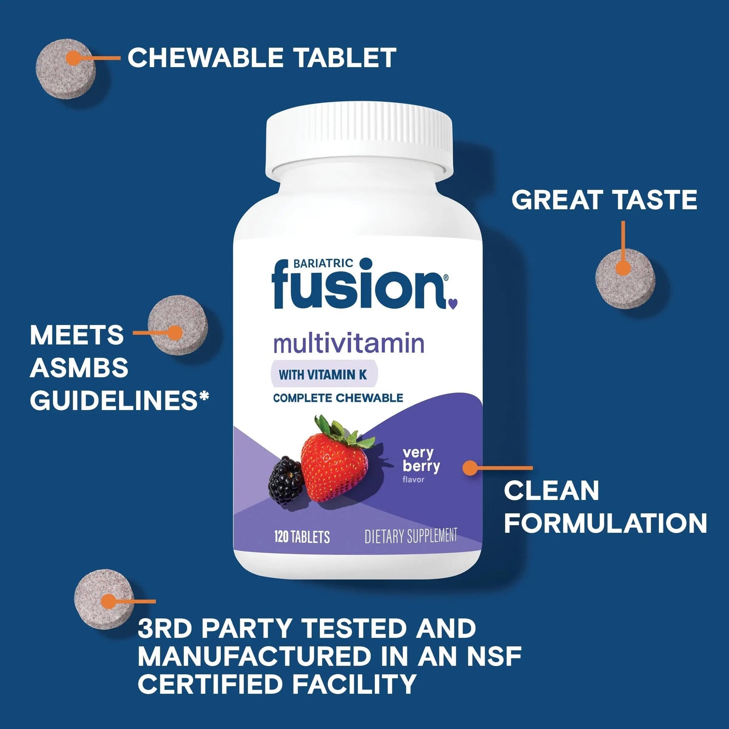 Bariatric Fusion Very Berry Complete Chewable Bariatric Multivitamin with Iron and Vitamin K for Bariatric Surgery Patients Including Bariatric Fusion