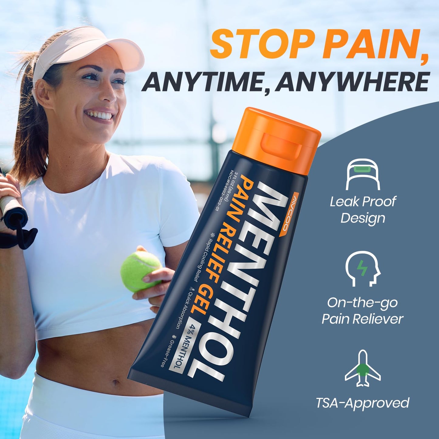 AVCOO 4% Menthol Pain Relief Gel, Cooling Sensation for Arthritis, Knees, Joint, Sore Muscle, Neck, Shoulder and Lower Back Pain Relief, Grease-Free Gel, 2 Packs (3 OZ Per Pack) AVCOOBuy Supplements Australia
