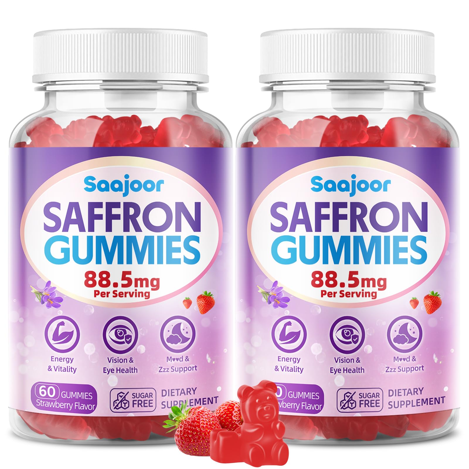 Saffron Gummies for Adult Kids - with Saffron 88.5mg, Vitamins D3 & B6, Magnesium, Zinc, Ashwagandha, L - Theanine, St. John's Wort - Supports Mood & Focus, Strawberry Flavor, 120 Count SaajoorBuy Supplements Australia