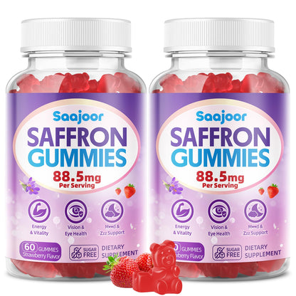 Saffron Gummies for Adult Kids - with Saffron 88.5mg, Vitamins D3 & B6, Magnesium, Zinc, Ashwagandha, L - Theanine, St. John's Wort - Supports Mood & Focus, Strawberry Flavor, 120 Count SaajoorBuy Supplements Australia