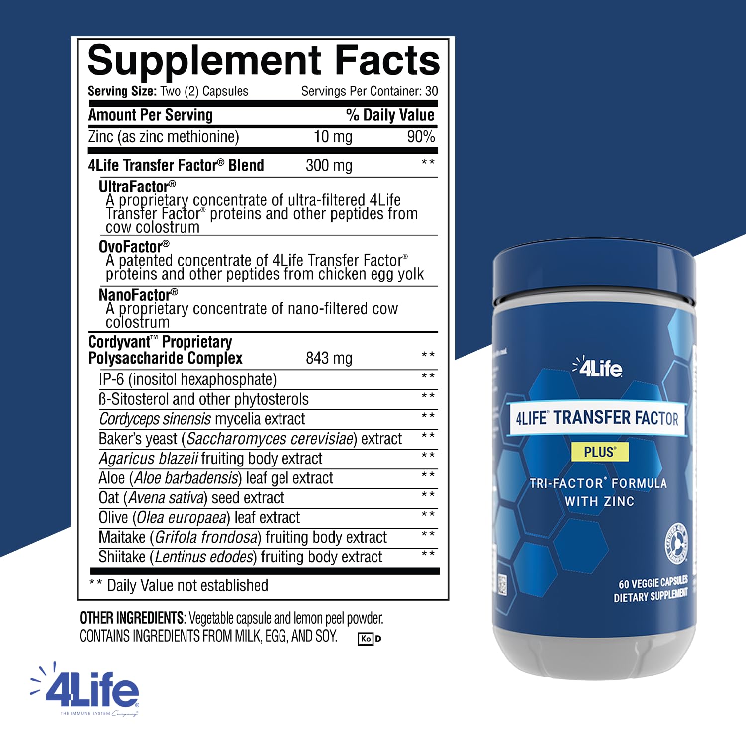 4Life Transfer Factor Plus - Support with Zinc, Super Mushroom Blend (Maitake, Shiitake, Agaricus), and Colostrum & Egg Yolk Extracts - 60 Capsules 4LifeBuy Supplements Australia