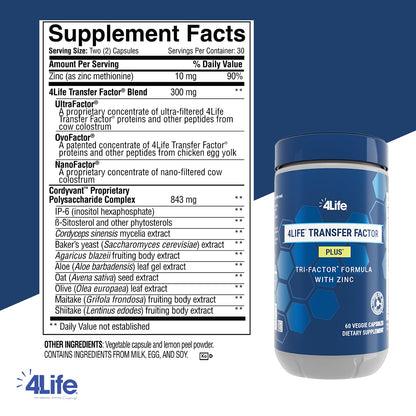 4Life Transfer Factor Plus - Support with Zinc, Super Mushroom Blend (Maitake, Shiitake, Agaricus), and Colostrum & Egg Yolk Extracts - 60 Capsules 4LifeBuy Supplements Australia