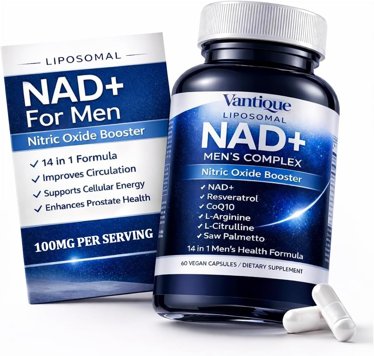 Aureph Vantique Men's NAD+ Supplement with Resveratrol, CoQ10, L-Citrulline & Lycopene - Nitric Oxide Support, Prostate Care, Anti-Aging, Stamina & Cellular Energy Boost 60 Capsules AurephBuy Supplements Australia