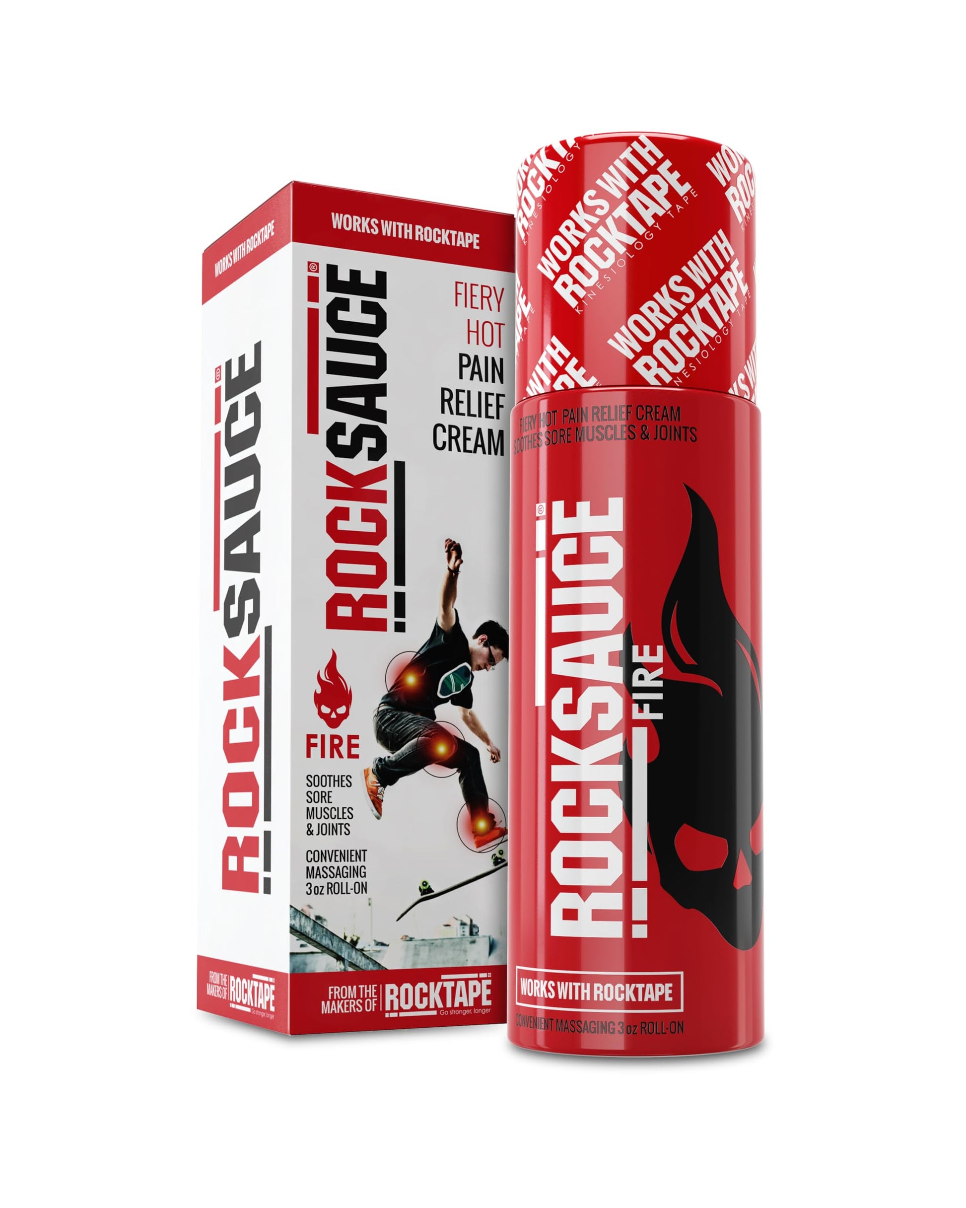 RockSauce Fire, 3 oz Roll-On - Easy to use Pain Relief Cream - Capsaicin & Menthol Formula Relieves Muscle & Joint Pain - Works w/ RockTape - No-Mess Applicator - Dye-Free, Won't Stain Clothes RockTapeBuy Supplements Australia
