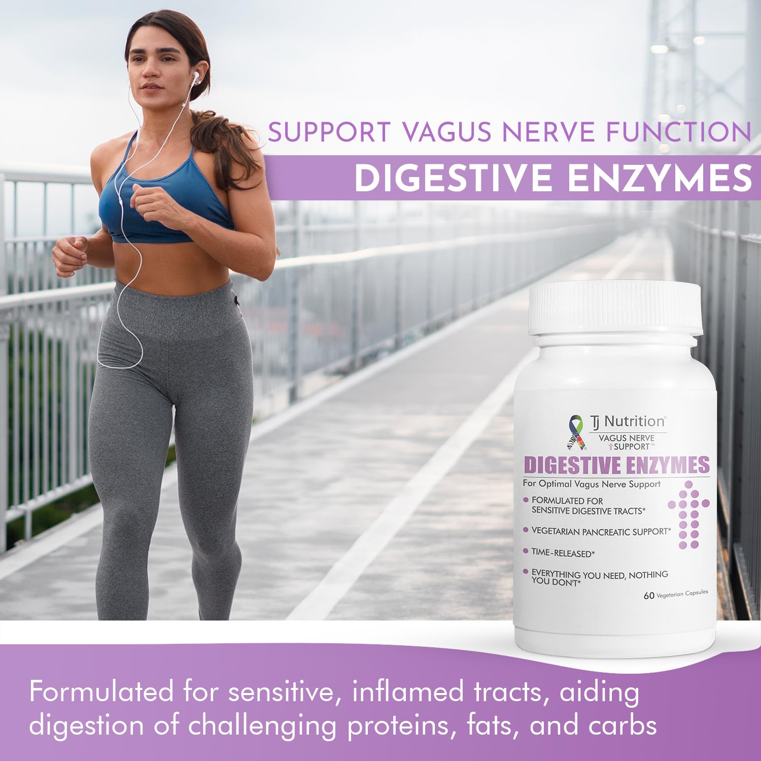 TJ Nutrition Digestive Enzymes for Sensitive Stomachs - Supports Vagus Nerve, Vegetarian Pancreatic Support, Timed Release Formula for Optimal Gut Health, Enhances Food Digestion & Gut Flora TJ NutritionBuy Supplements Australia