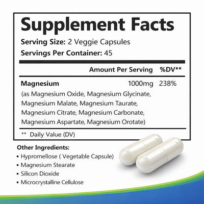 Top Nurex Magnesium Complex 1000 mg, 8-Source Magnesium Blend with Glycinate, Citrate, Malate & Taurate, Vegan Formula, Non-GMO, 90 Capsules Top NurexBuy Supplements Australia