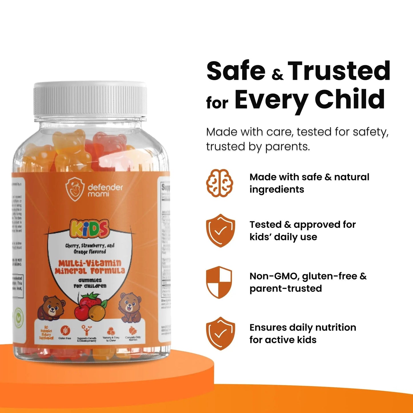 Defender Mami Kids Vitamin Gummies – Multivitamin & Mineral Formula, Non‑GMO · Gluten‑Free, 90 Count Chewables for Daily Immune Defender Mami