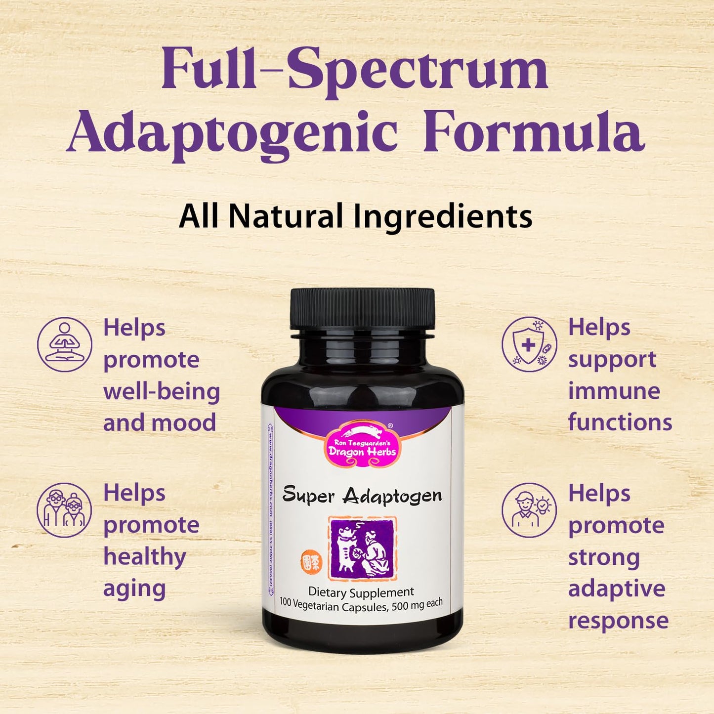 Dragon Herbs Super Adaptogen | All Natural Supplement to Support Well-Being, Mood, Immune Function, Strong Adaptive Response | All Natural Ingredients, Non-GMO (100 Capsules, 500 mg Per Capsule)” Dragon HerbsBuy Supplements Australia