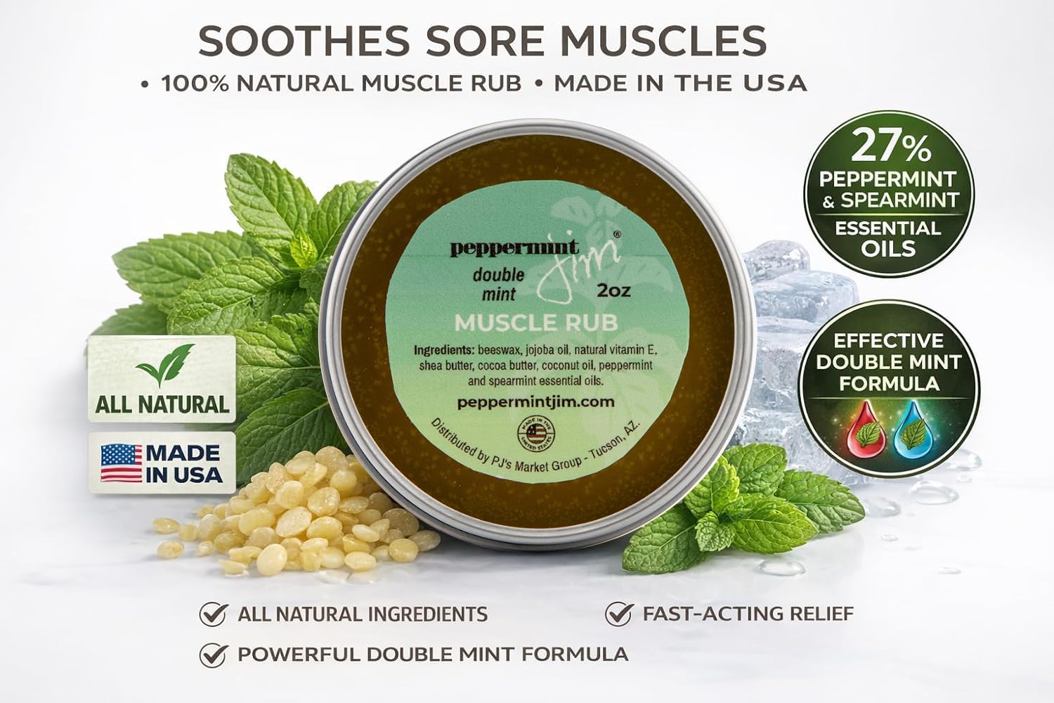 Peppermint Jim Double Mint Muscle Rub Balm 2oz, Fast Absorbing Cooling Relief Cream with Peppermint & Spearmint Oils, Non Greasy Soothing Balm for Sore Muscles, Back, Neck & Joints - Plant Based Peppermint JimBuy Supplements Australia