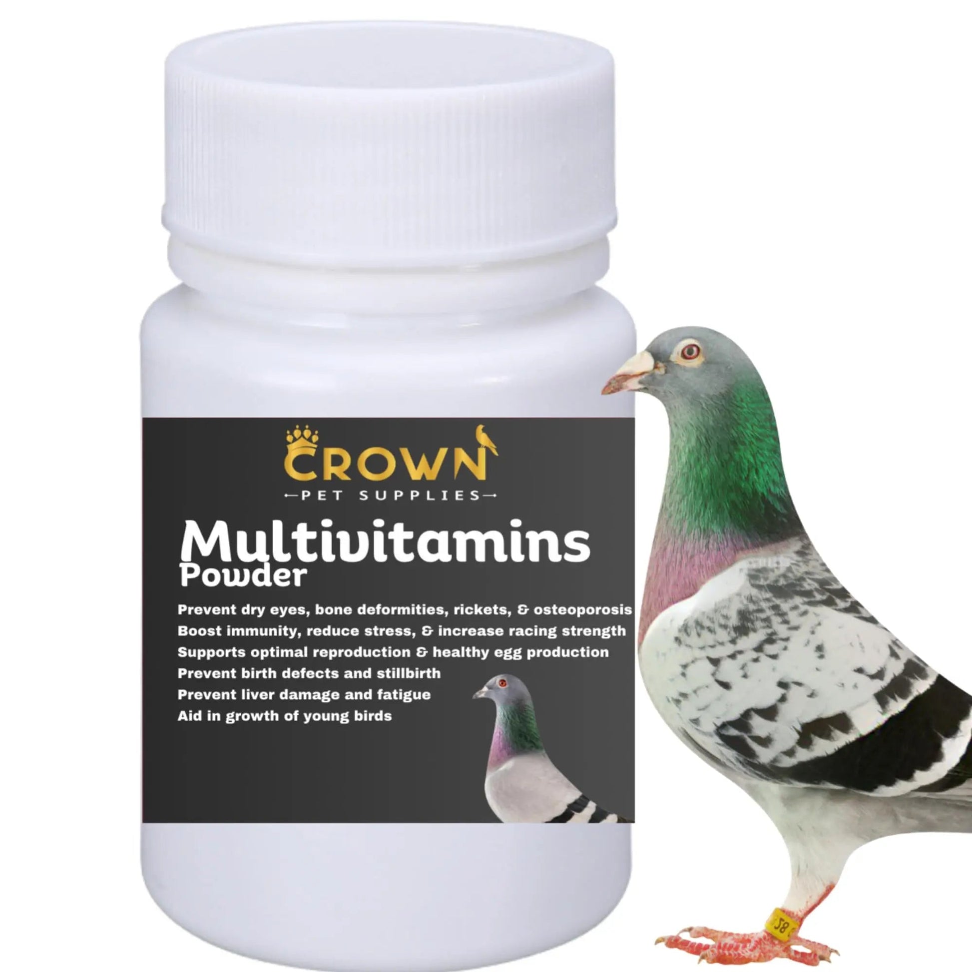 Multivitamin Powder for Pigeons – Ultimate Vitamin Formula for Racing & Breeding – Supports Growth, Bone Strength, Reproductive Health & Feather Health Crown Pet Supplies