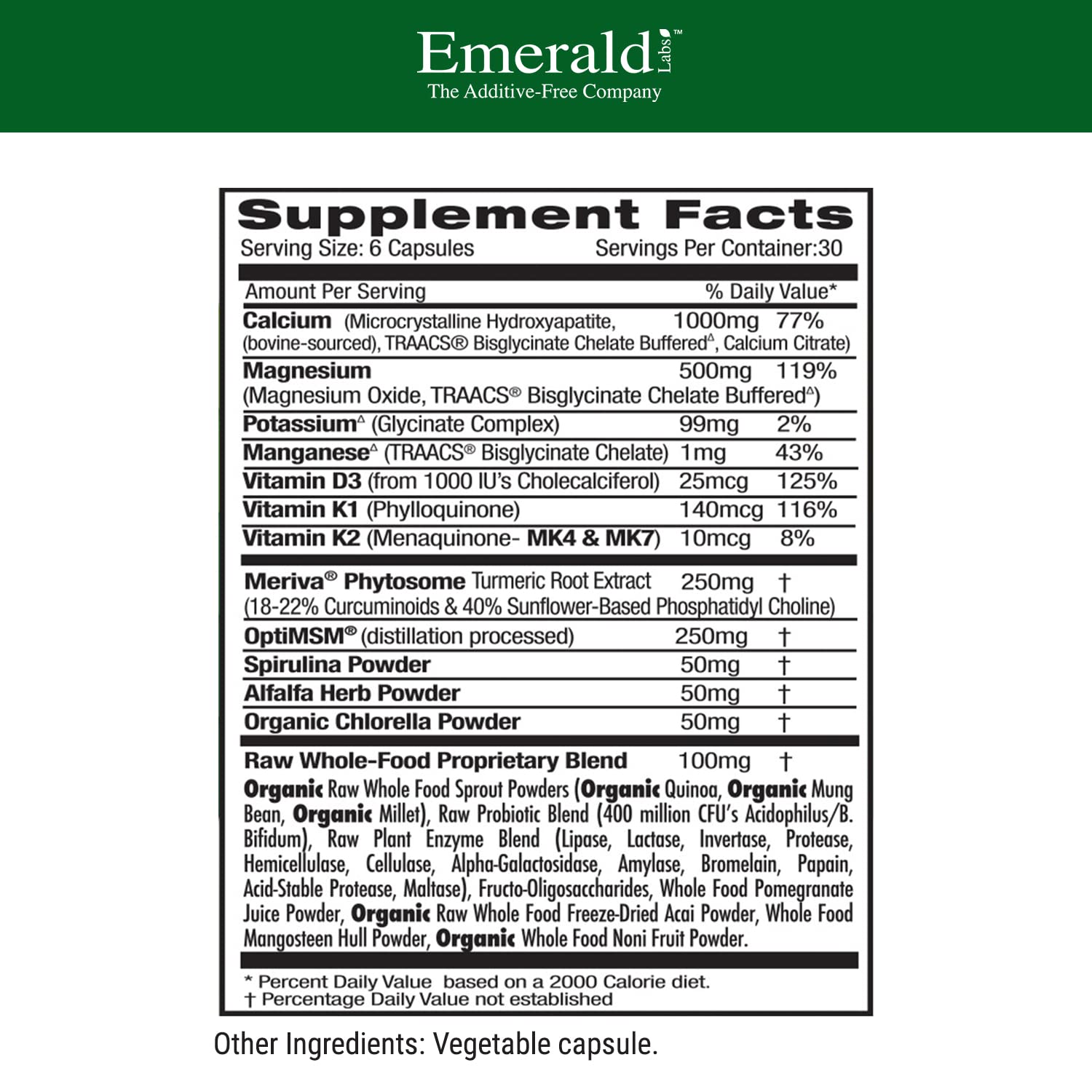 EMERALD LABS Osteo Bone Health - Immune Support & Bone & Joint Supplement with Vitamin D3, K2, Calcium, Magnesium, OptiMSM, Meriva Phytosome & More - 180 Vegetable Capsules EMERALD LABSBuy Supplements Australia
