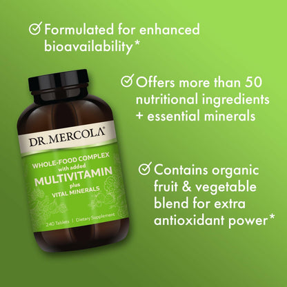 Dr. Mercola Whole-Food Complex with Added Multivitamin Plus Vital Minerals - Supports Nutrition & Immune Support - Bioavailable - GMO Free - 240 Tablets (30 Servings) Dr. MercolaBuy Supplements Australia