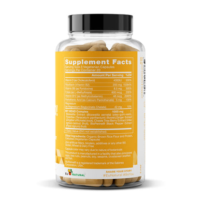 My Head! Headache Vitamins – Sensitivity, Tension, Comfort, Healthy Head Function for A Clear Mind – Fast acting Magnesium, Feverfew, Boswellia, Vitamin D, Ginger, & More – 60 Soft Capsules Eu NaturalBuy Supplements Australia