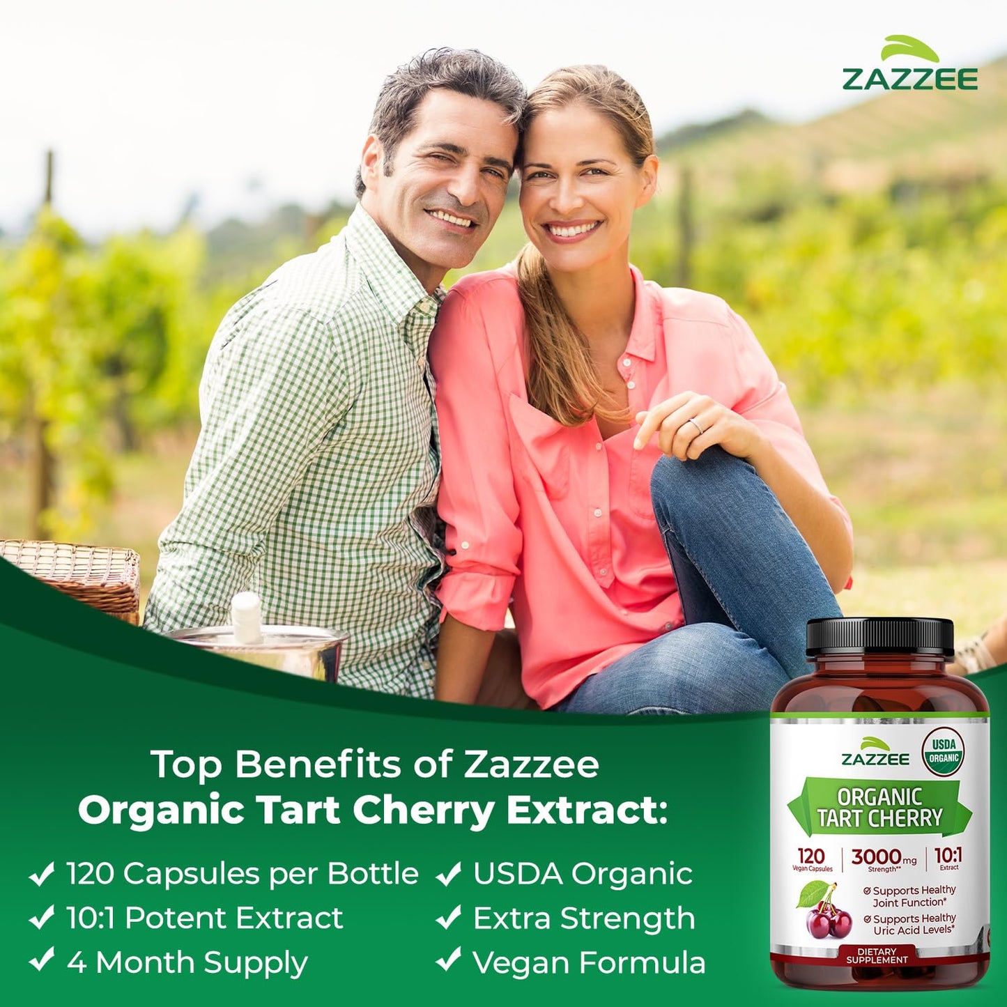 Zazzee USDA Organic Tart Cherry 10:1 Extract, 120 Vegan Capsules, 4 Month Supply, Montmorency Cherry, Daily Wellness Antioxidant Support, Organic Herbal Supplement, All-Natural, Non-GMO, Made in USA ZazzeeBuy Supplements Australia