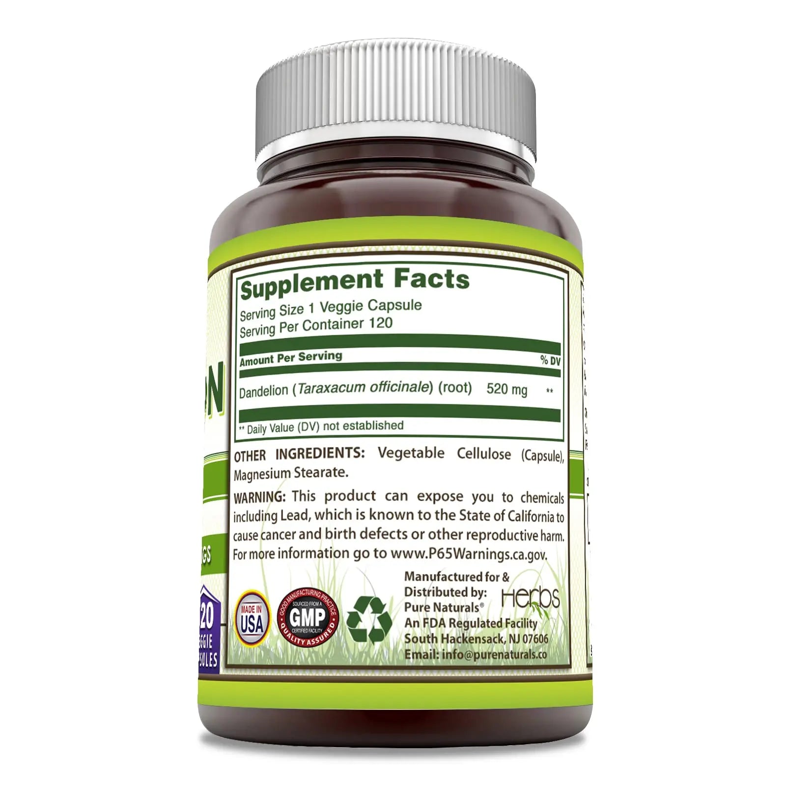 Pure Naturals Dandelion Root 520 mg Per Serving 120 Veggie Capsules Supplement | Non-GMO | Gluten Free | Made in USA Pure NaturalsBuy Supplements Australia