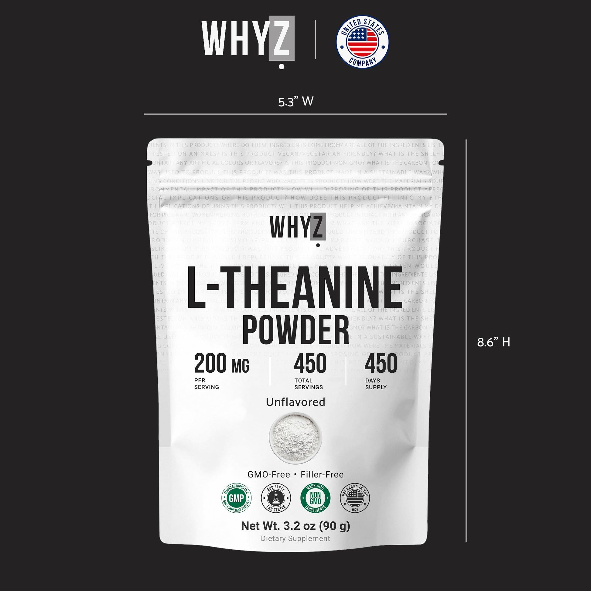 Pure L-Theanine Powder Unflavored Amino Acid Supplement Powder from Fine L-Theanine for Smooth Mixing Vegan Friendly Non-GMO No-Additives for Smoothies Drinks and Daily Nutrition Support, 3.2 oz (90g) WHYZBuy Supplements Australia