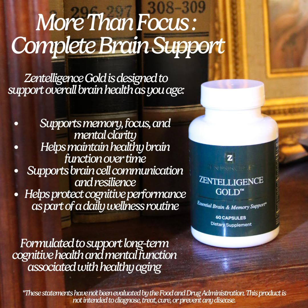 Zen Principle Zentelligence™ Gold Brain Supplement – Memory, Focus & Mental Clarity. Premium Cognitive Support for Adults 40+ with Magnesium, Vitamin D3, CoQ10, Vitamin B12 & L-Theanine. 60 Capsules Zen PrincipleBuy Supplements Australia