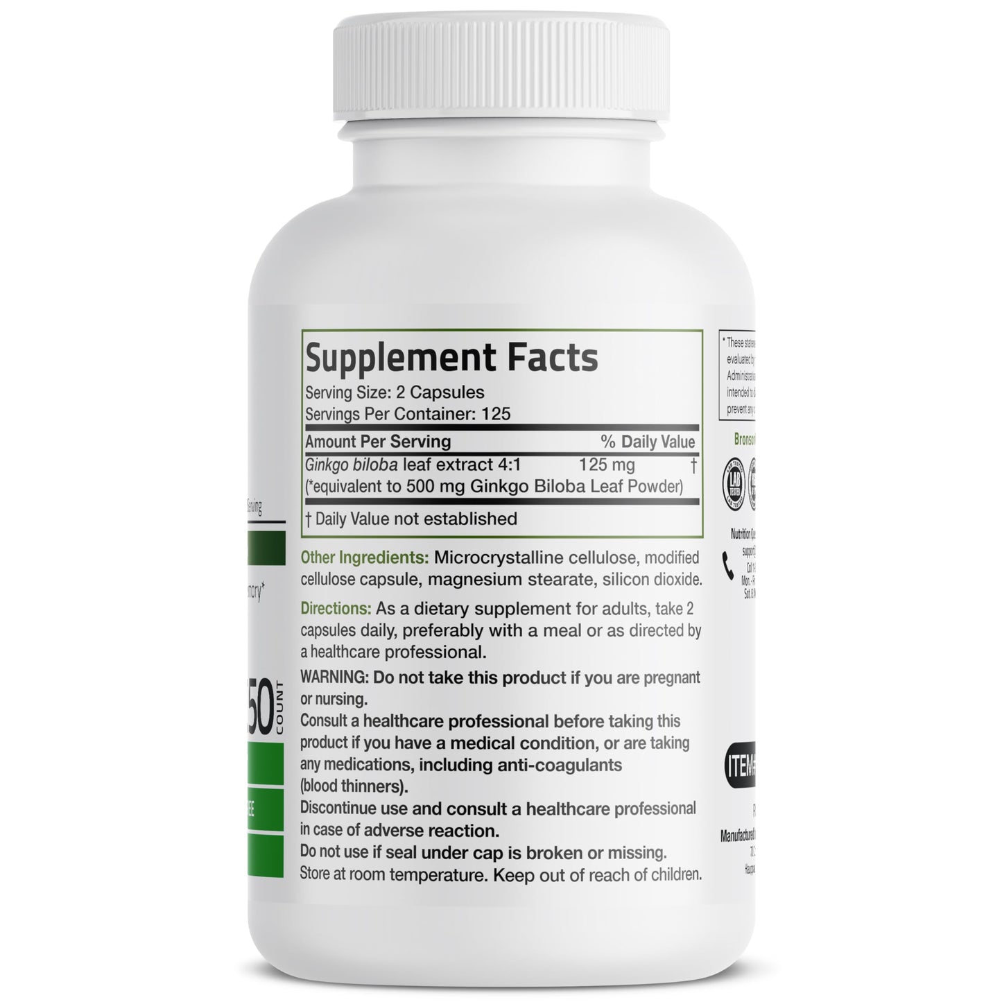 Bronson Ginkgo Biloba Extra Strength 125mg (4:1 Extract) Equivalent to 500mg BronsonBuy Supplements Australia