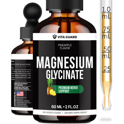 Magnesium Glycinate 500mg Liquid Drops – Sugar-Free Magnesium Supplement, Vegan Formula, 60 mL Flavor Pineapple Vita GuardBuy Supplements Australia