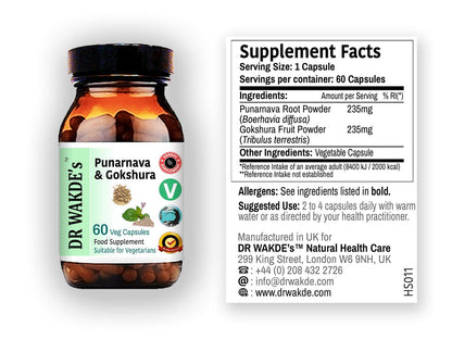DR WAKDE's Punarnava & Gokshura Capsules (60 Veg Caps, Promotes Healthy Urinary Flush, Ayurvedic Supplement, Vegan, Herbal, All Natural, Made in UK) DR WAKDE'sBuy Supplements Australia