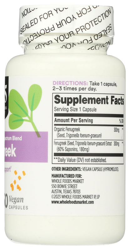 365 by Whole Foods Market, Fenugreek Standardized + Full Spectrum Blend, Lactation Support, Vegan Capsules, 60 Count 365 by Whole Foods MarketBuy Supplements Australia