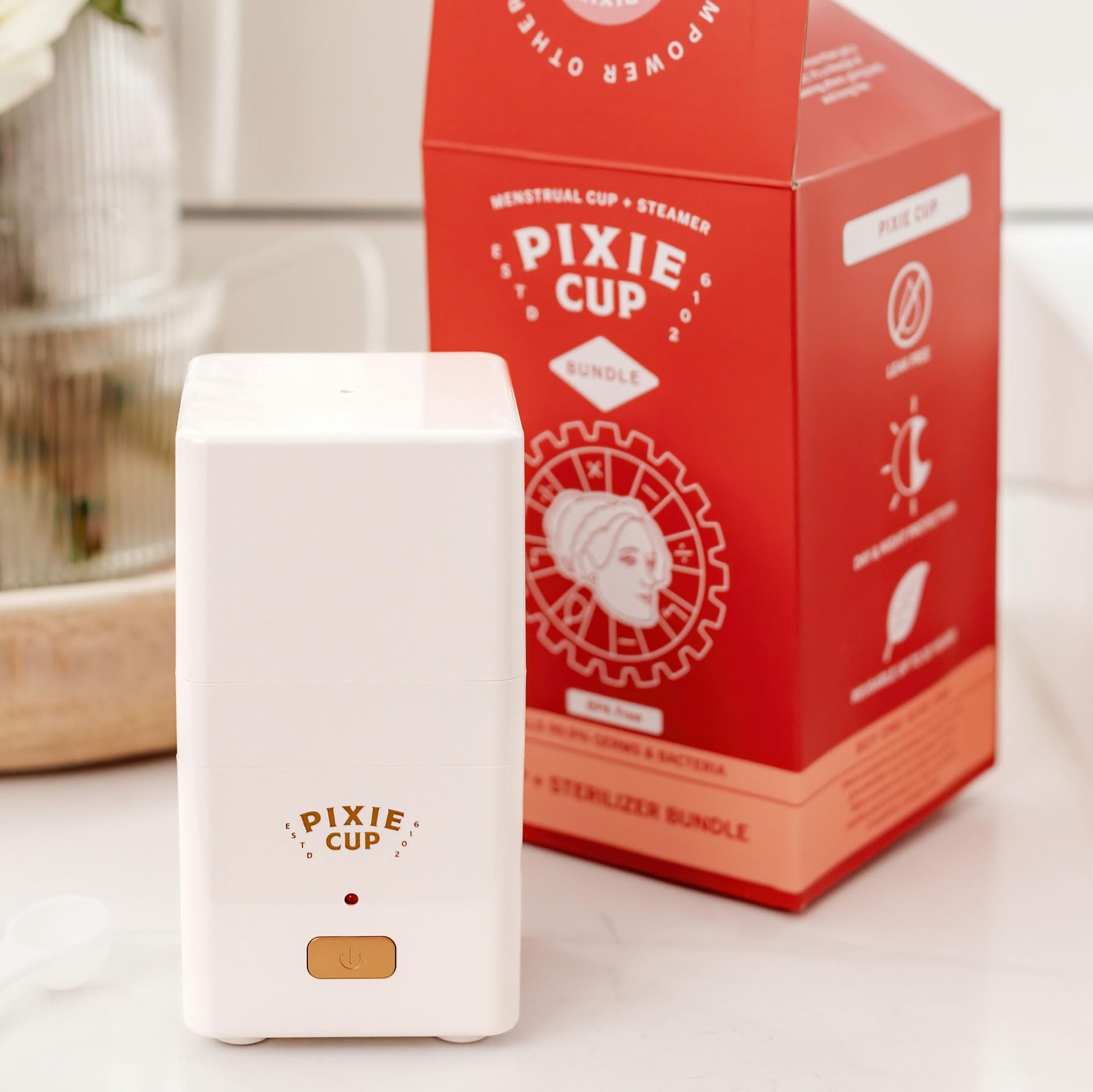 Pixie Menstrual Cup Sterilizer Cleaner Machine - The Only Hinged Lid Steamer & Drying Stand Pixie CupBuy Supplements Australia