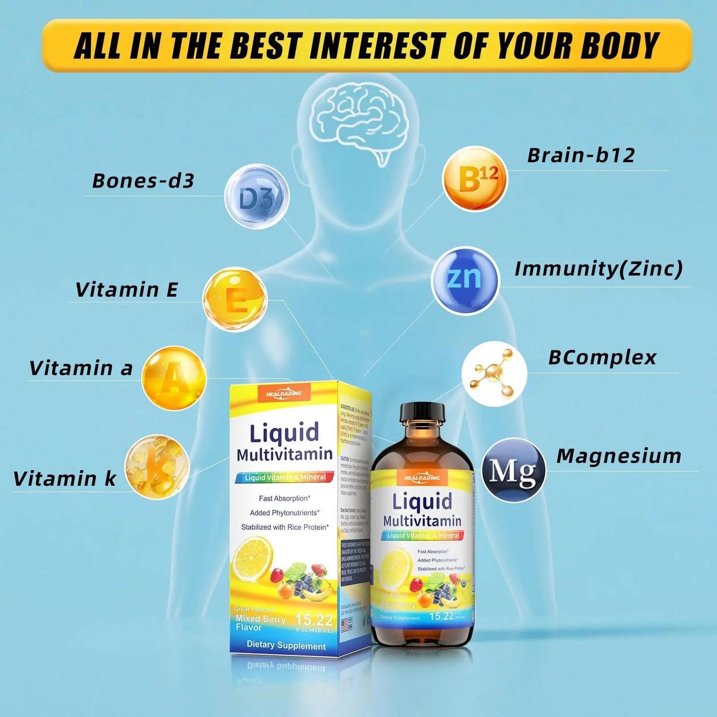 HEALOADING Nutritious Liquid Multivitamin for Women：Liquid Multi Vitamin with Amino Acids Zinc Selenium Mixed Fruit Flavor HEALOADINGBuy Supplements Australia